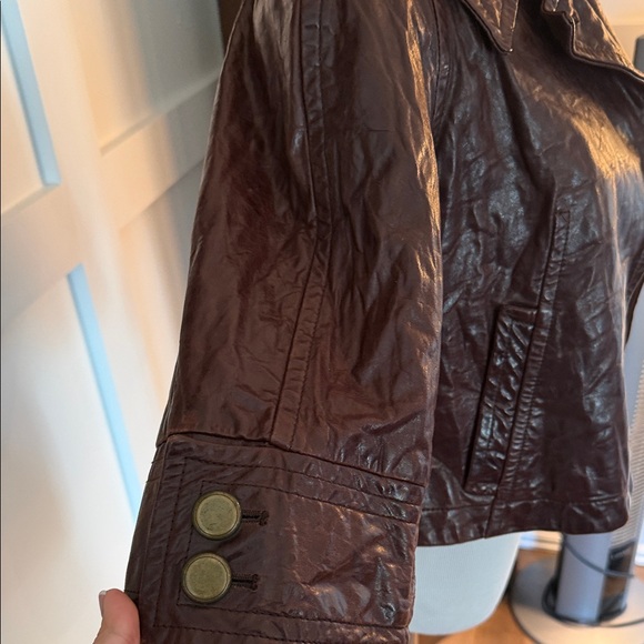 💕 Kooba Dark Brown Leather Cropped Jacket - Picture 3 of 10